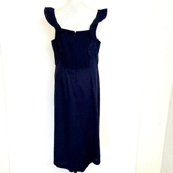 Ann Taylor Navy Linen Blend Scoop Flutter Sleeve Midi Dress 12 P - Picture 5 of 13